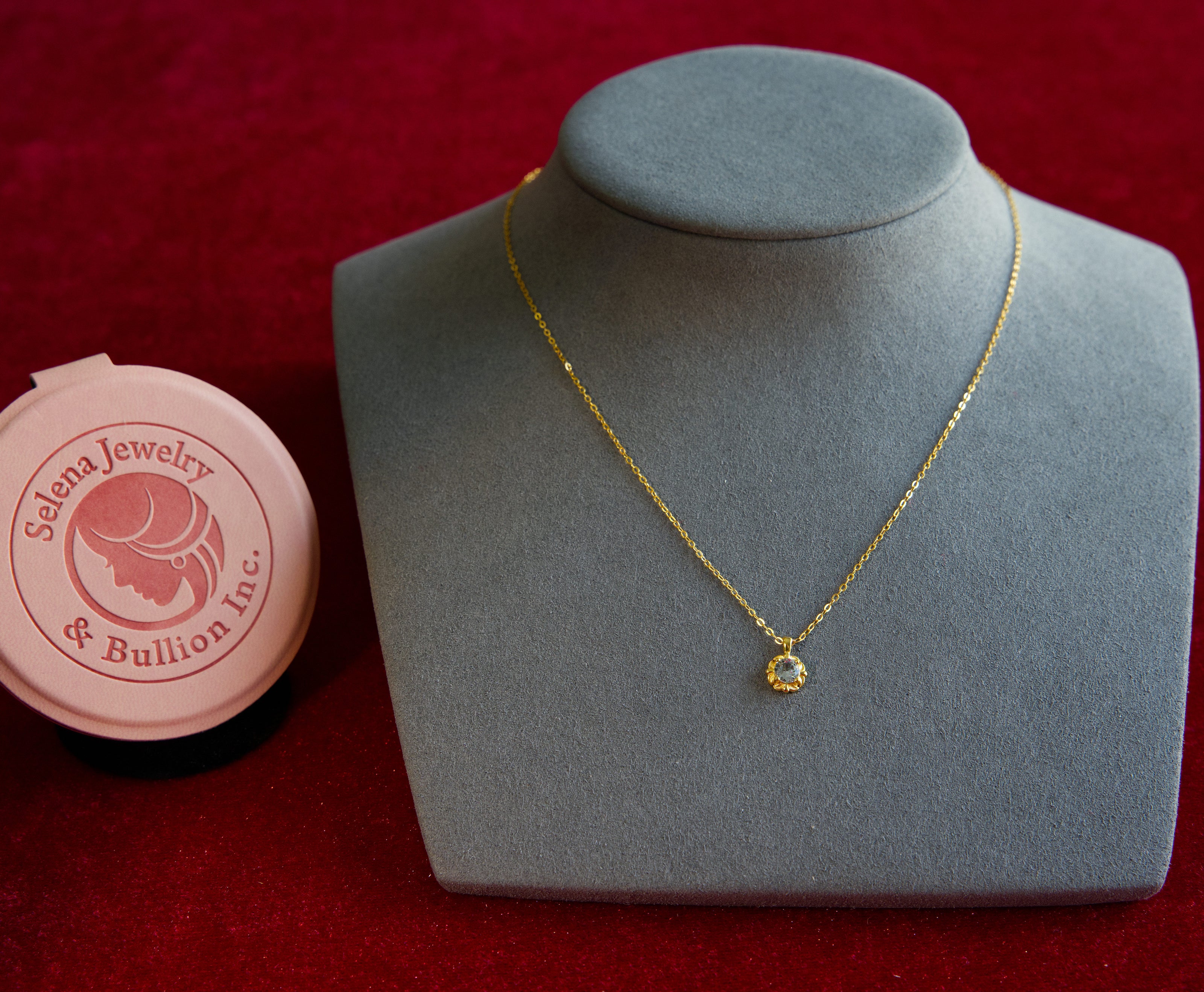 Selena Jewelry Bullion - Chambord Aquamarine Tone Pendant Necklace
