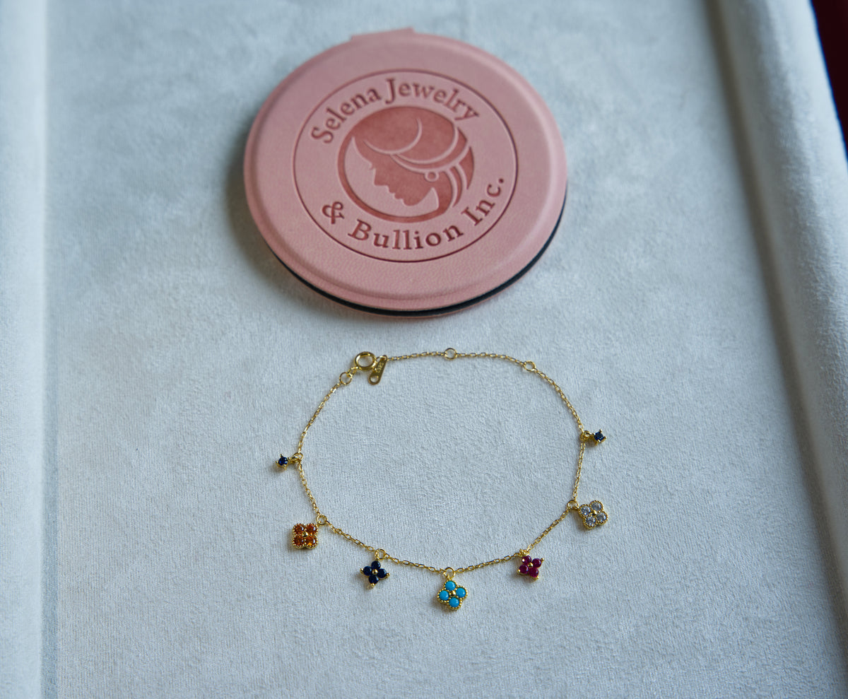 Selena Jewelry Bullion - Trianon Multi Color Dangling Clover Charm Bracelet