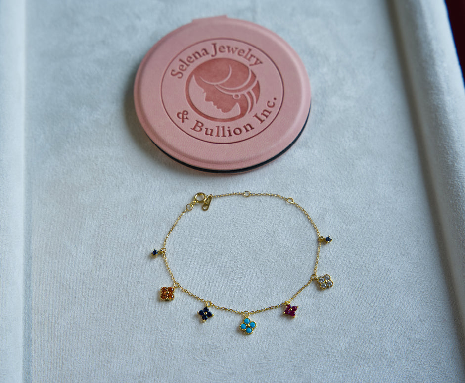 Selena Jewelry Bullion - Trianon Multi Color Dangling Clover Charm Bracelet