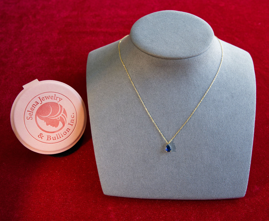 Selena Jewelry Bullion - Linderhof Sapphire Tone Mini Teardrop Pendant Necklace