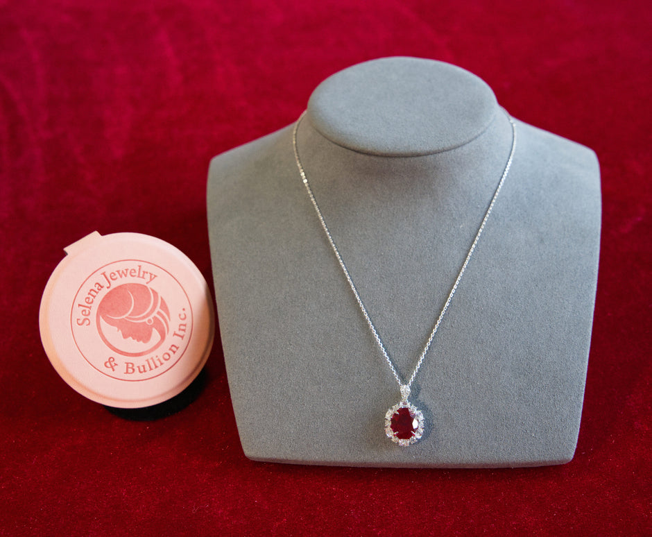 Selena Jewelry Bullion - Linderhof 6 Carats Lab Grown Ruby Oval Pendant Necklace
