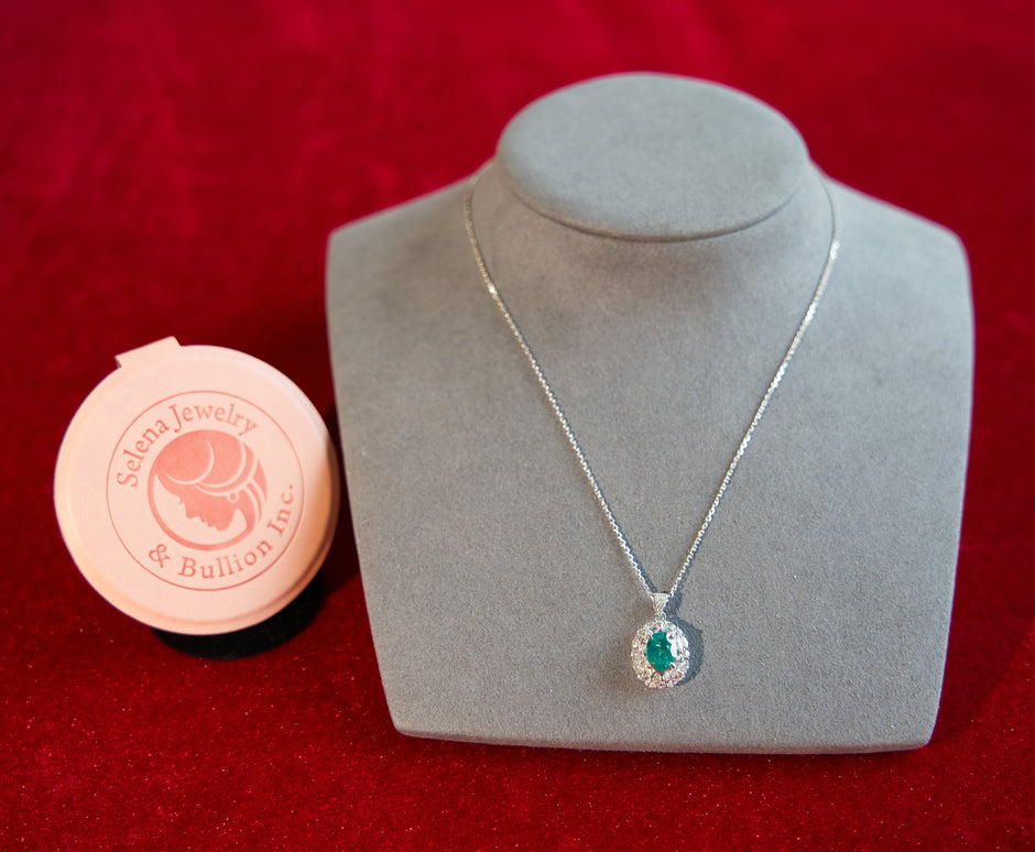 Selena Jewelry Bullion - Marly 2ct Lab Grown Neon Paraiba Tourmaline Oval Wheat Halo Pendant Necklace