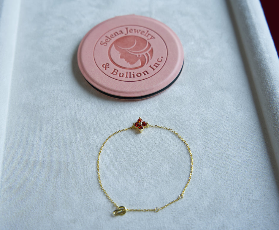 Selena Jewelry Bullion - Trianon Ruby Tone Clover Delicate Chain Bracelet