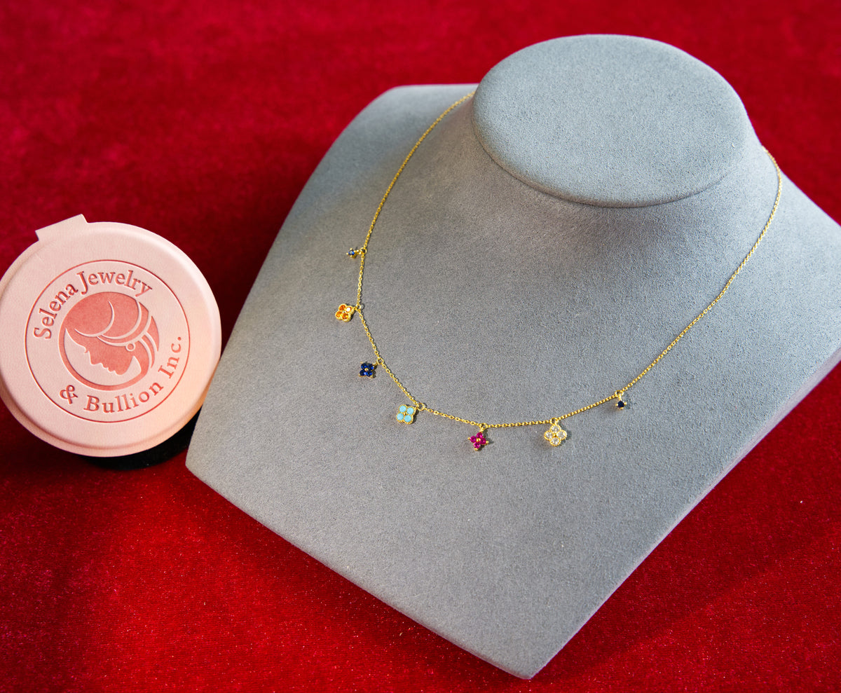 Selena Jewelry Bullion - Trianon Rainbow Dainty Clover Necklace