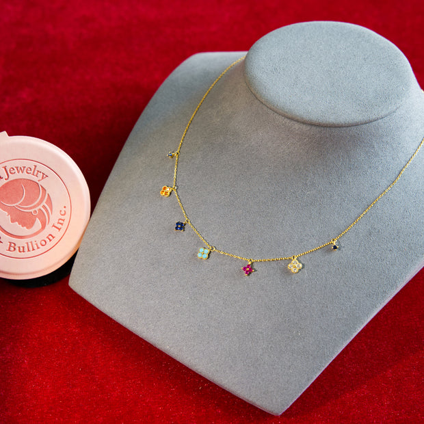 Selena Jewelry Bullion - Trianon Rainbow Dainty Clover Necklace