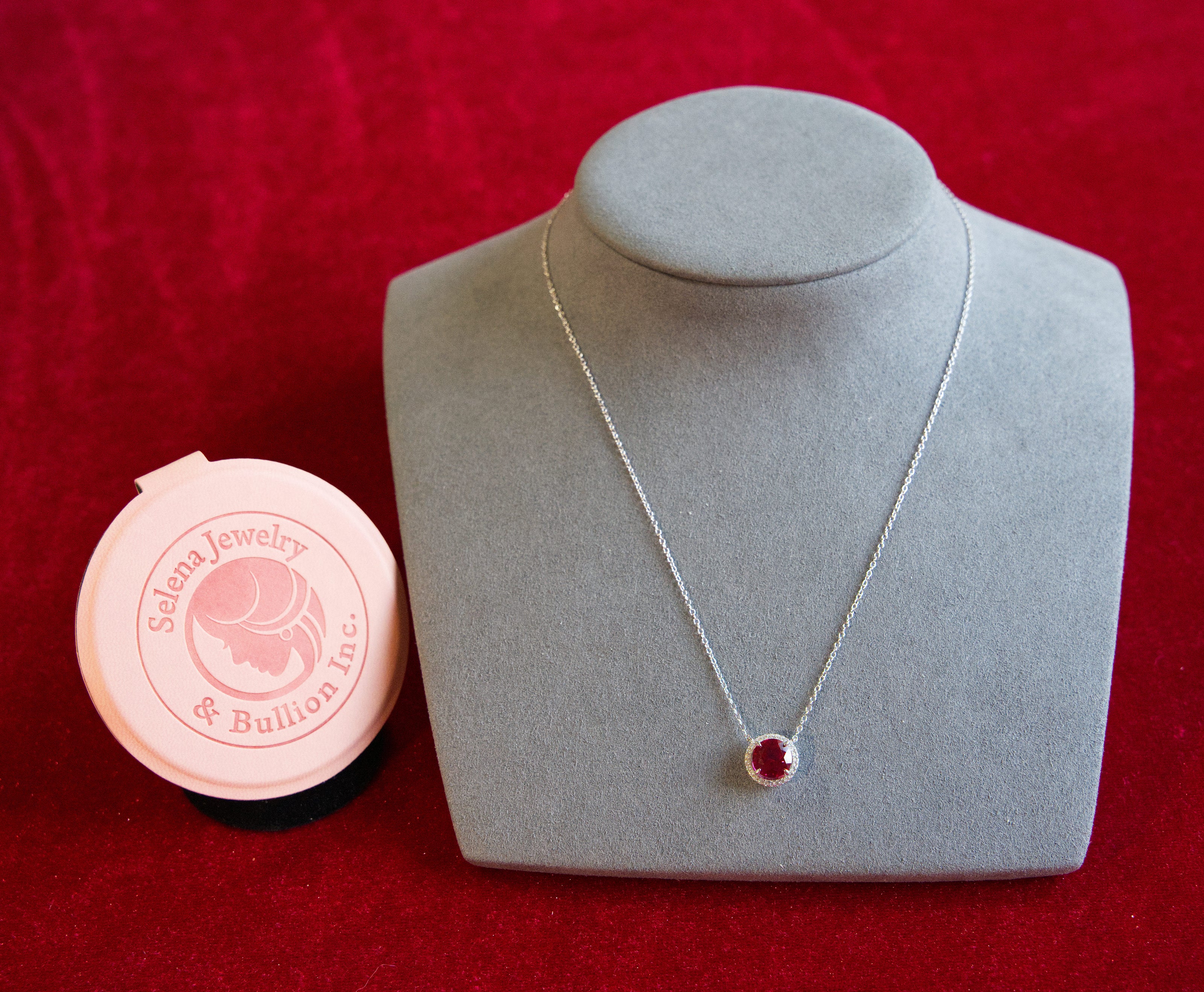Selena Jewelry Bullion - Chambord 2 Carats Lab Grown Ruby Round Milgrain Pendant Necklace