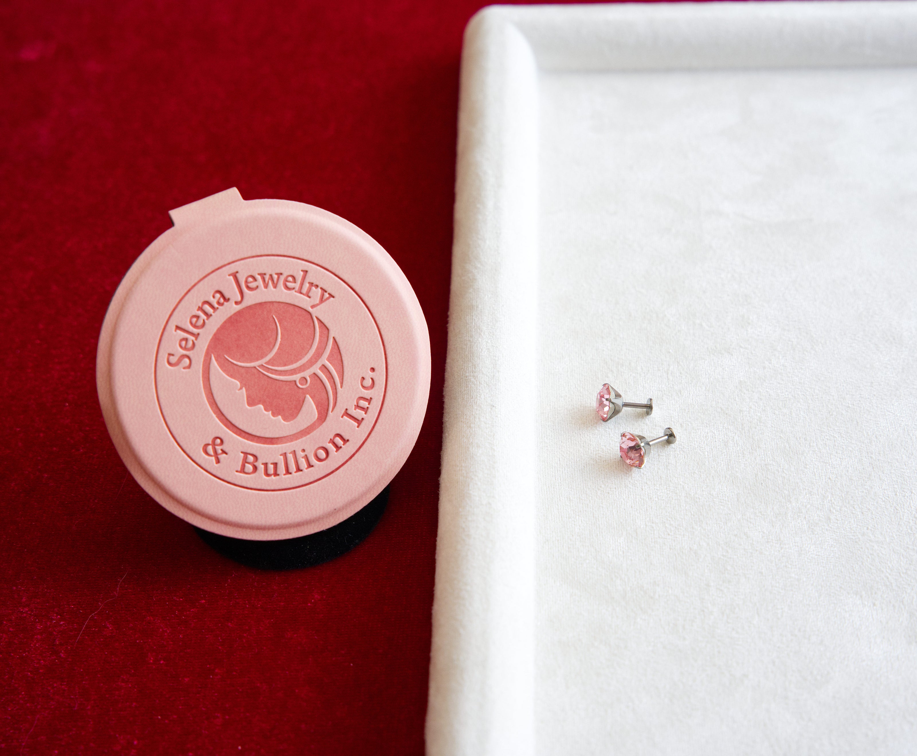 Selena Jewelry Bullion - Dewdrop Sports Series 8mm Round Rosy Ruby Tone Austrian Crystal Titanium Screw‑Back Stud Earrings