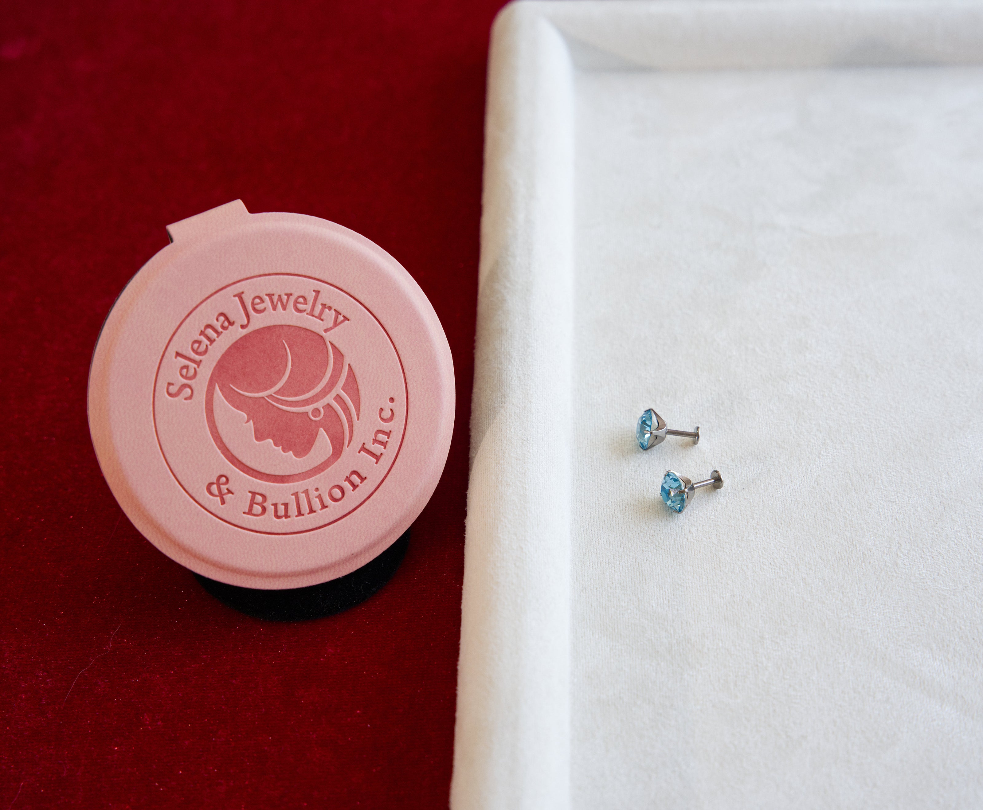 Selena Jewelry Bullion - Dewdrop Sports Series 8mm Round Aquamarine Tone Austrian Crystal Titanium Screw‑Back Stud Earrings
