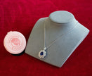 Selena Jewelry Bullion - Neuschwanstein 6 Carats Lab Grown Royal Blue Sapphire Floral Halo Pendant Necklace