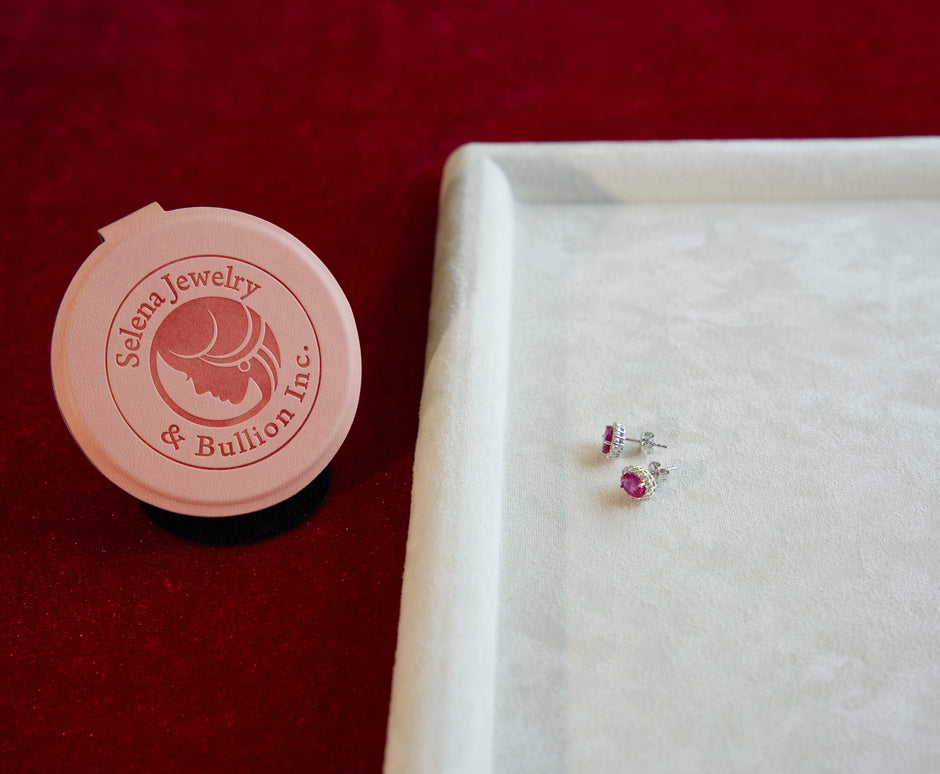 Selena Jewelry Bullion - Compiegne 1.5ct Per Stone Total 3cts Lab Grown Ruby Oval Halo Stud Earrings