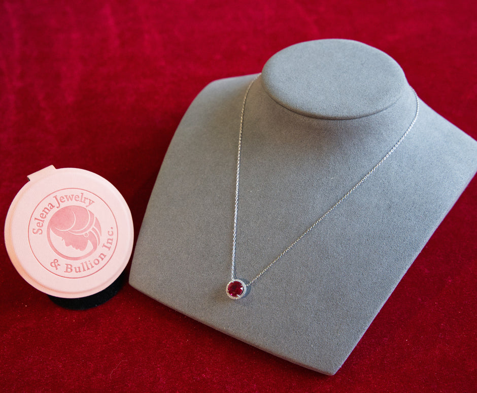 Selena Jewelry Bullion - Chambord 2 Carats Lab Grown Ruby Round Milgrain Pendant Necklace