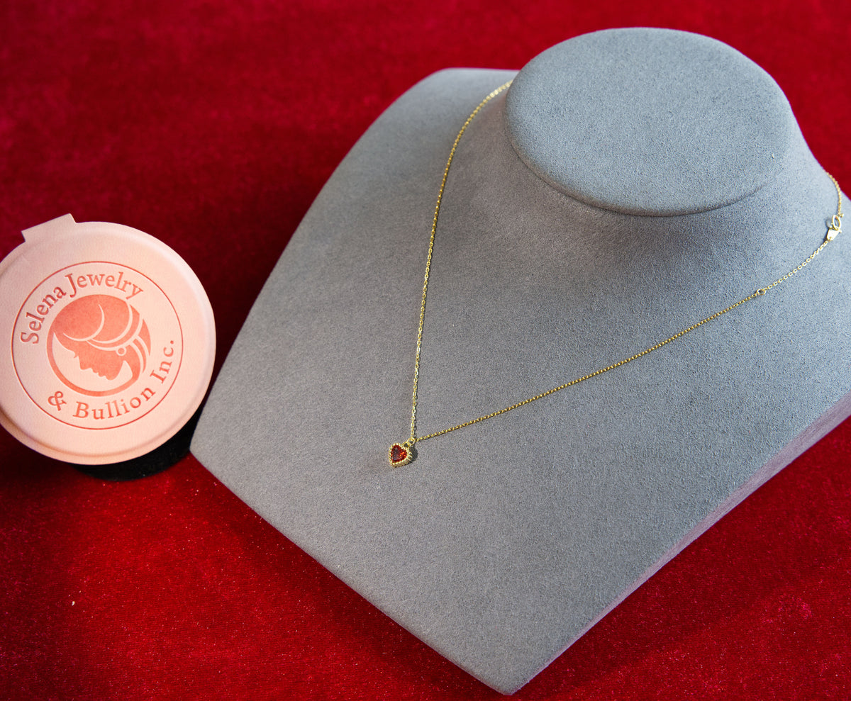 Selena Jewelry Bullion - Bourgogne Ruby Tone Mini Heart Pendant Necklace