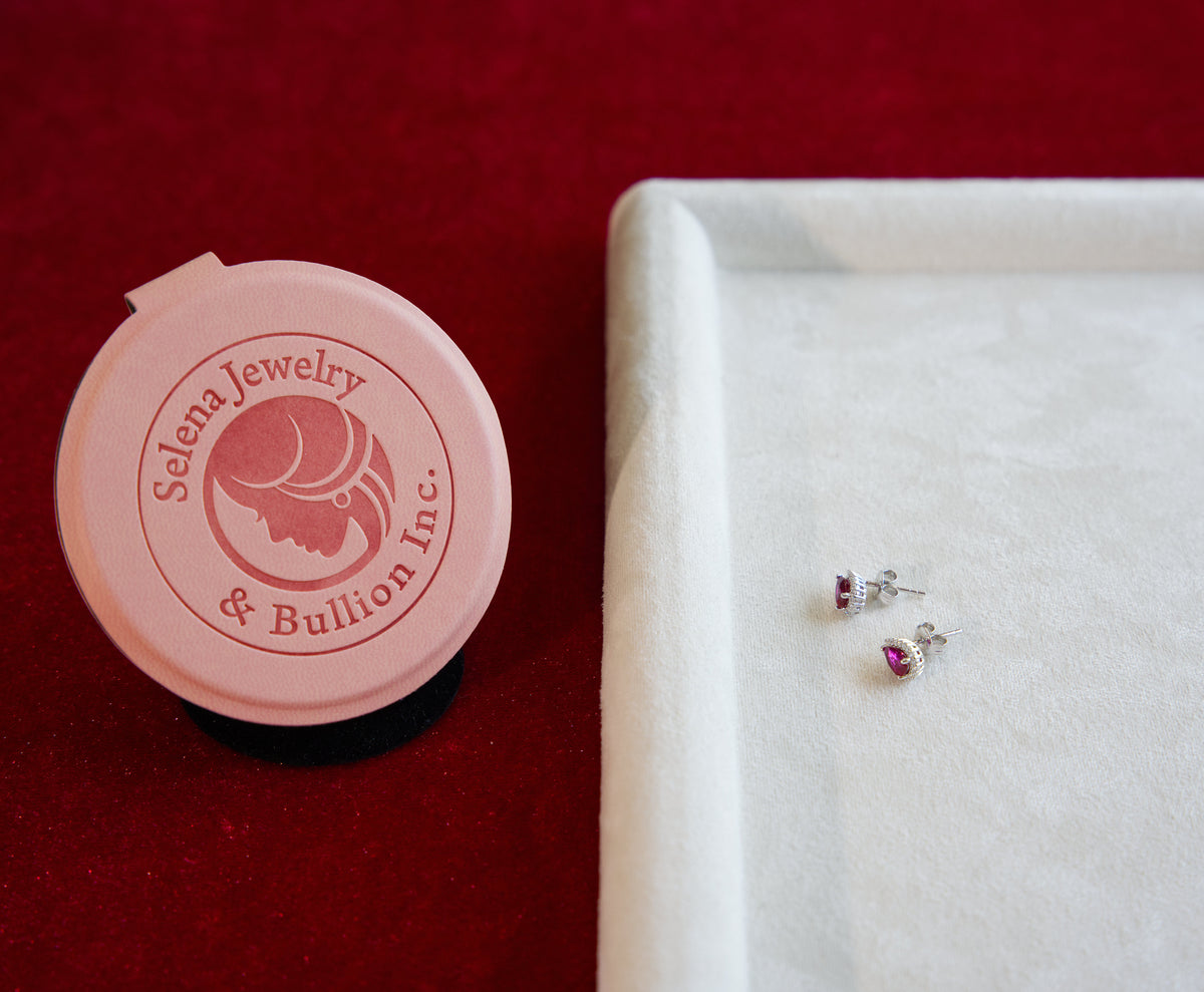 Selena Jewelry Bullion - Chambord 1ct Per Stone Total 2cts Lab Grown Ruby Pear Halo Stud Earrings