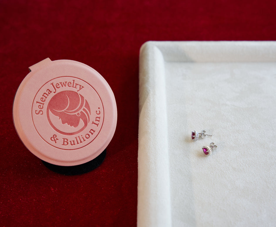 Selena Jewelry Bullion - Chambord 1ct Per Stone Total 2cts Lab Grown Ruby Pear Halo Stud Earrings