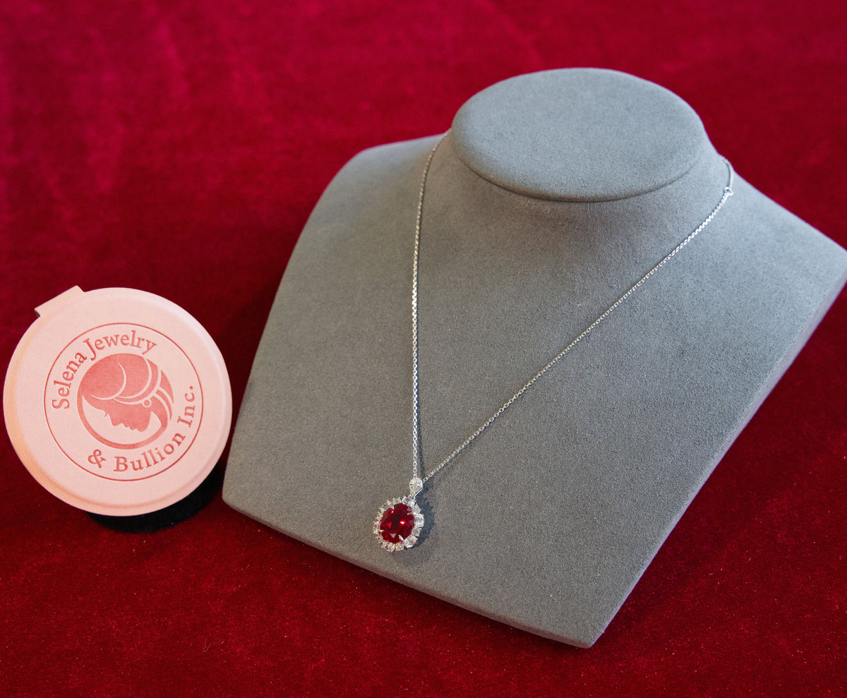 Selena Jewelry Bullion - Linderhof 6 Carats Lab Grown Ruby Oval Pendant Necklace