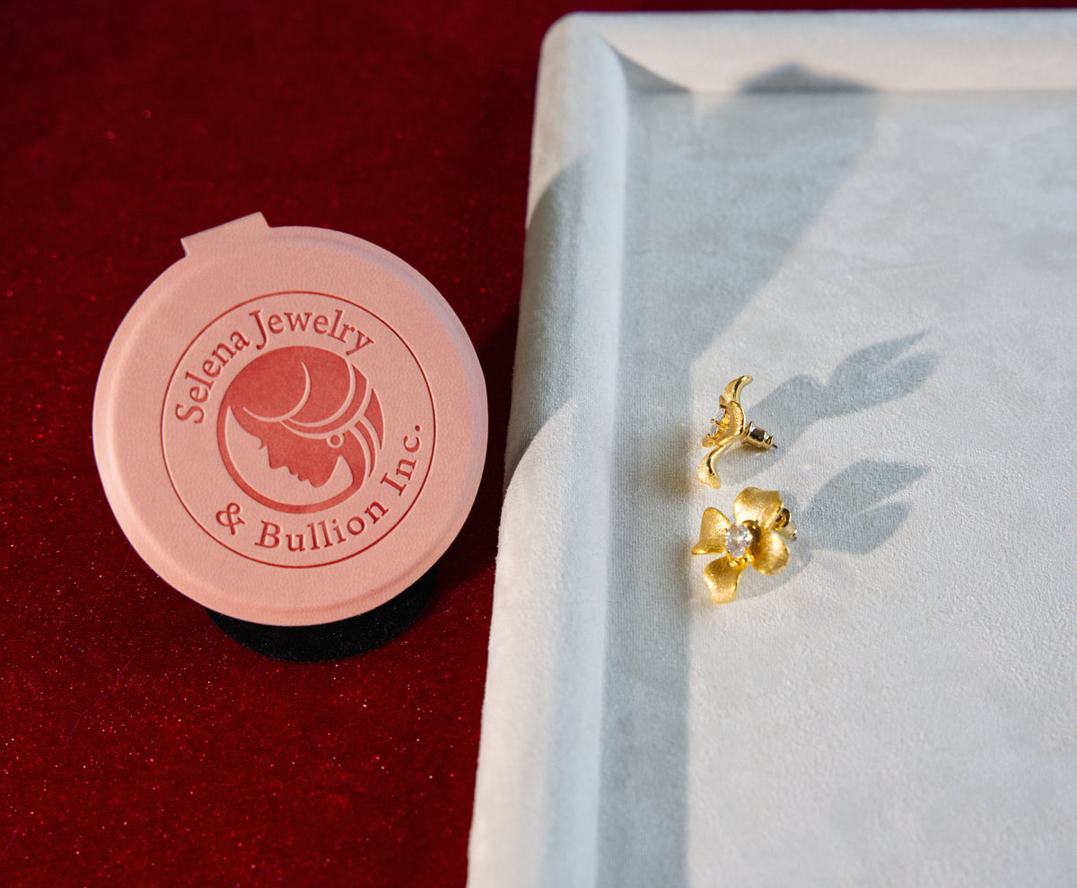 Selena Jewelry Bullion - Marly Matte Gold Four-Petal Floral Clear Tone Stud Earrings