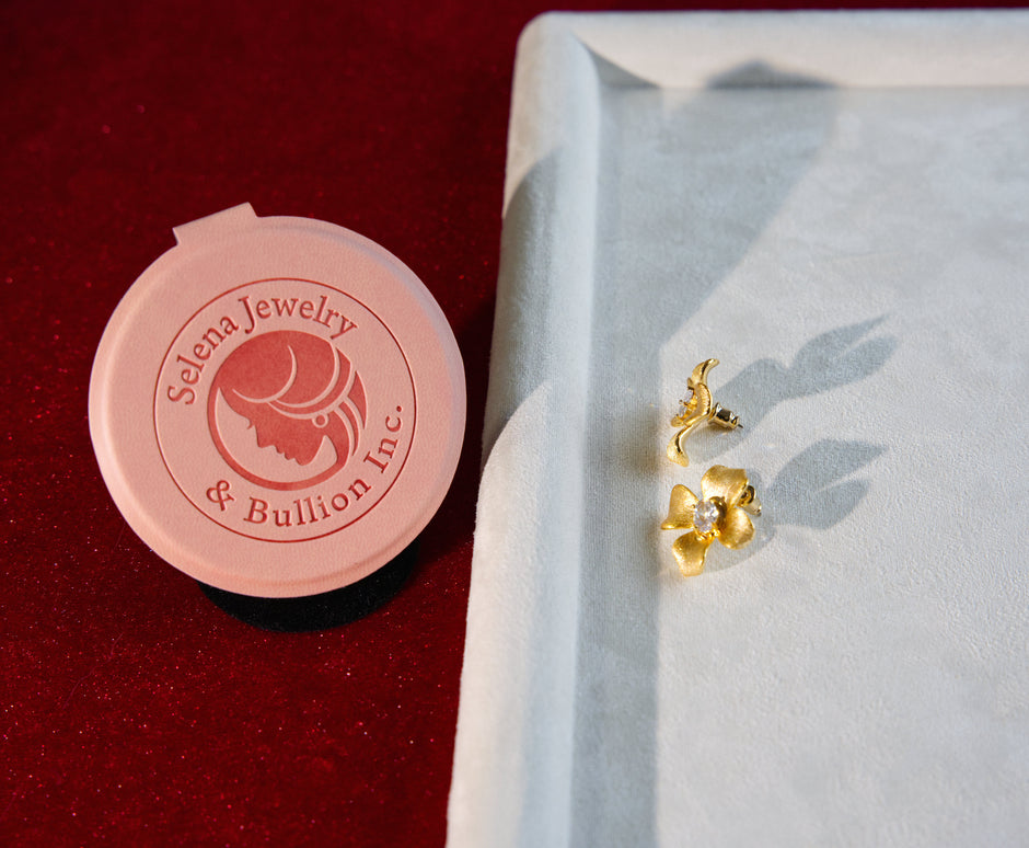 Selena Jewelry Bullion - Marly Matte Gold Four-Petal Floral Clear Tone Stud Earrings