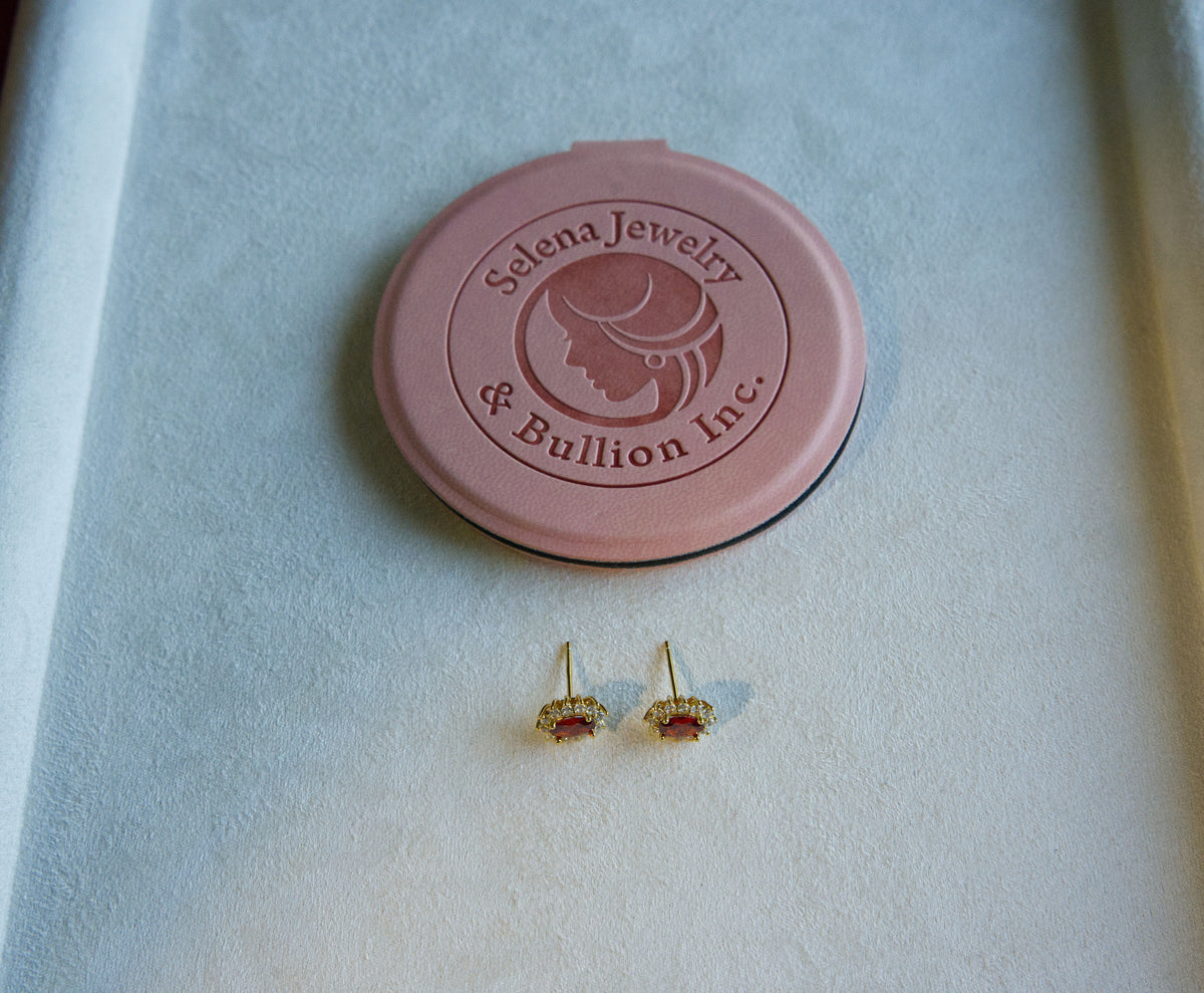 Selena Jewelry Bullion - Fontainebleau Ruby Tone Vintage Oval Halo Stud Earrings