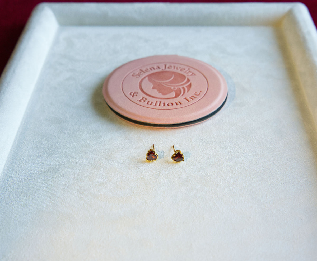 Selena Jewelry Bullion - Bourgogne Ruby Tone Heart Stud Earrings