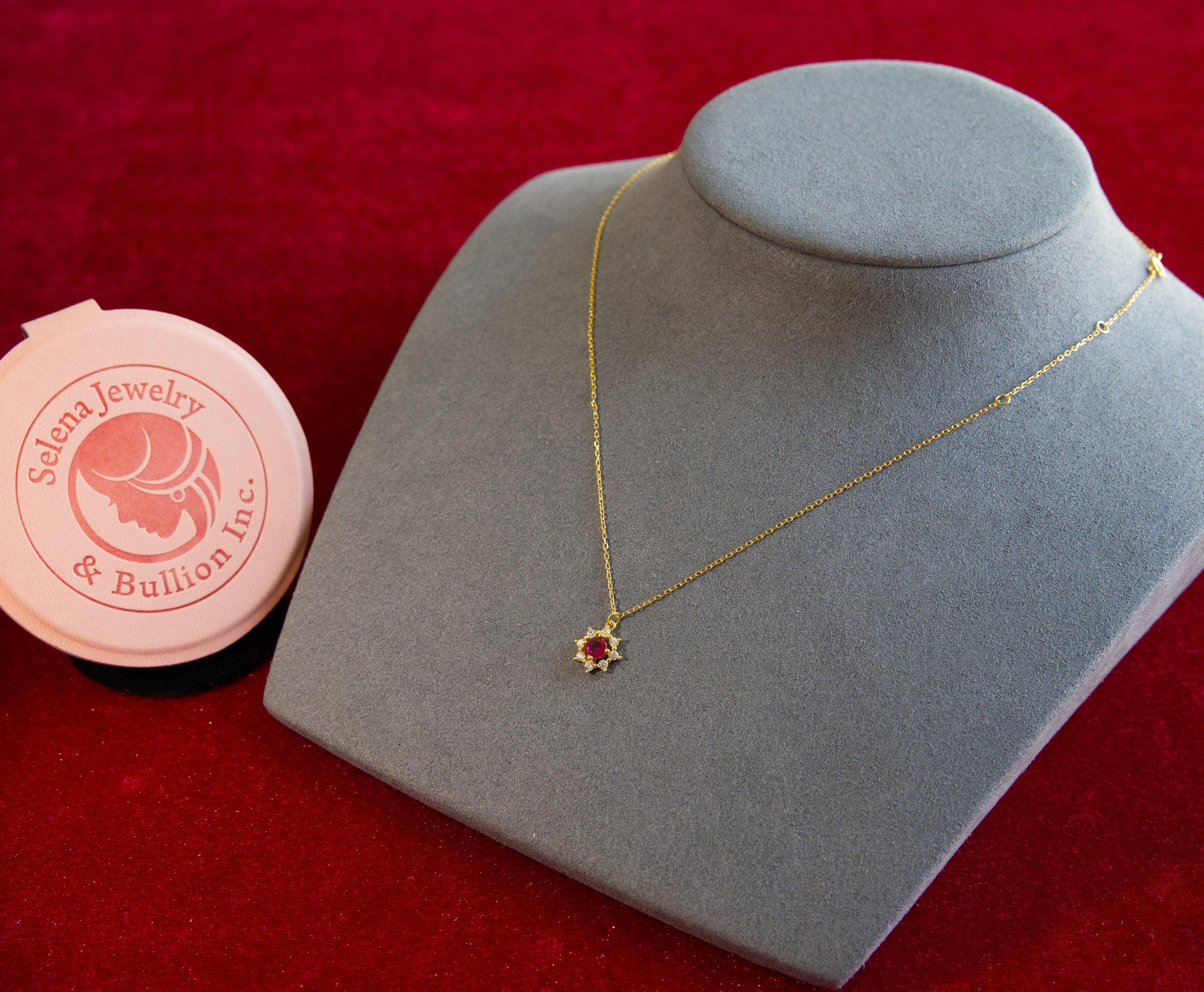 Selena Jewelry Bullion - Fontainebleau Ruby Tone Floral Dainty Necklace