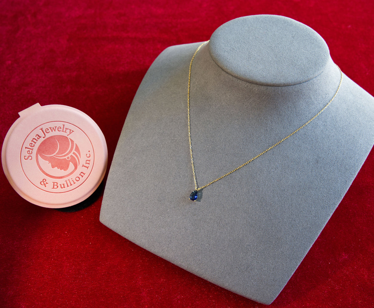 Selena Jewelry Bullion - Linderhof Sapphire Tone Mini Teardrop Pendant Necklace