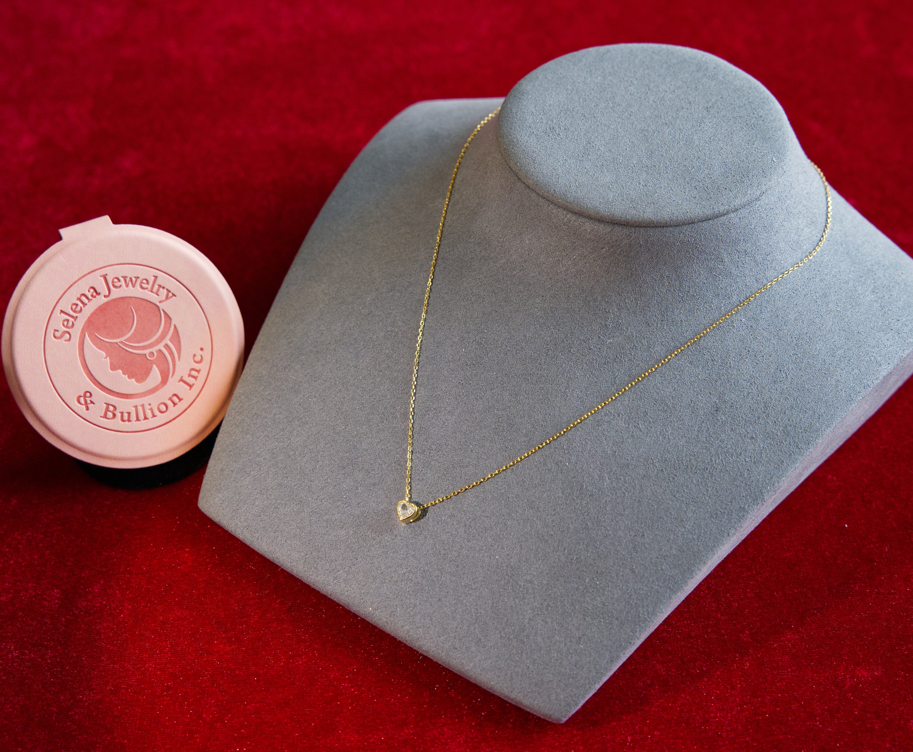 Selena Jewelry Bullion - Bourgogne Clear Tone Heart Solitaire Necklace