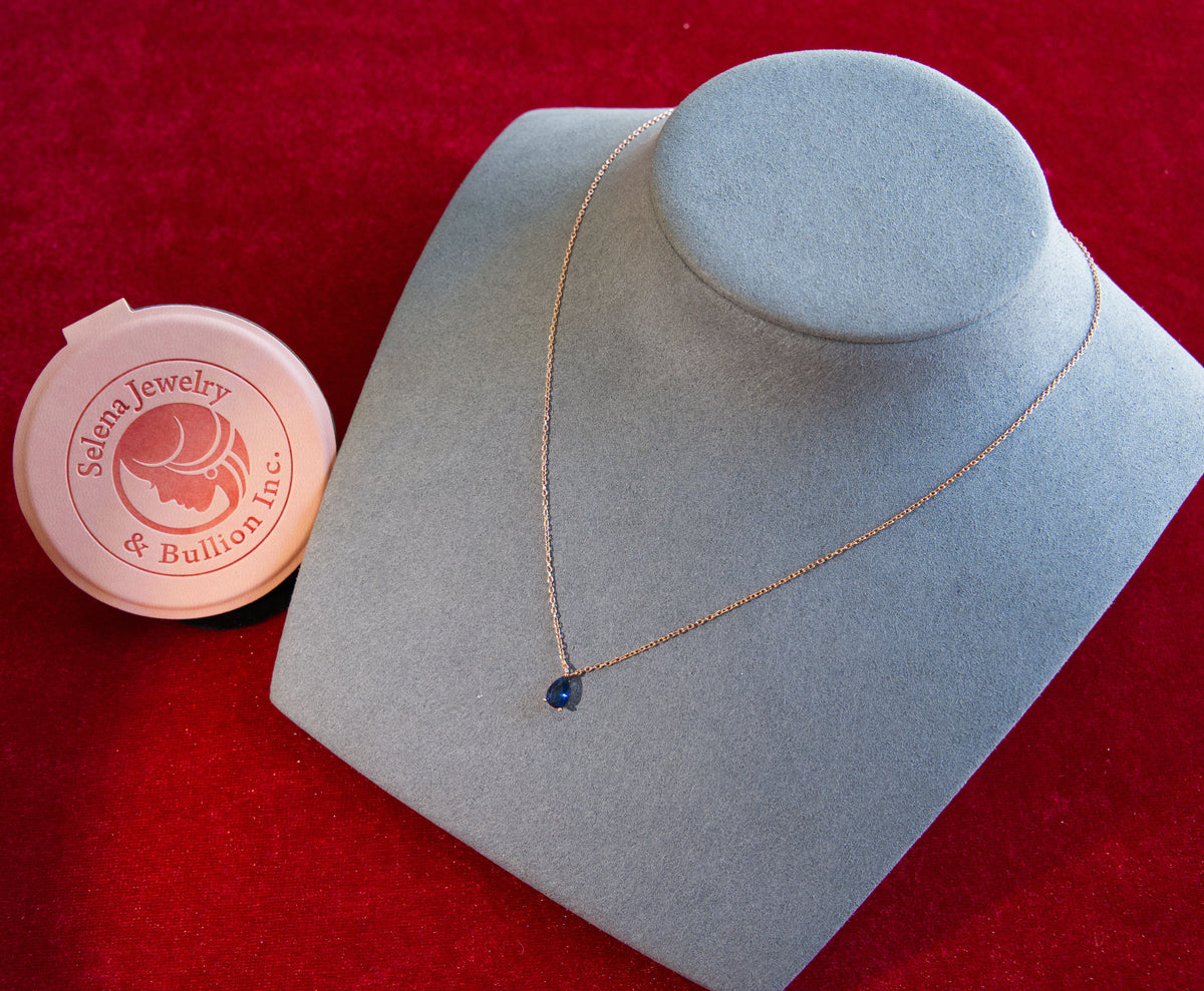 Selena Jewelry Bullion - Linderhof Sapphire Tone Mini Teardrop Pendant Necklace