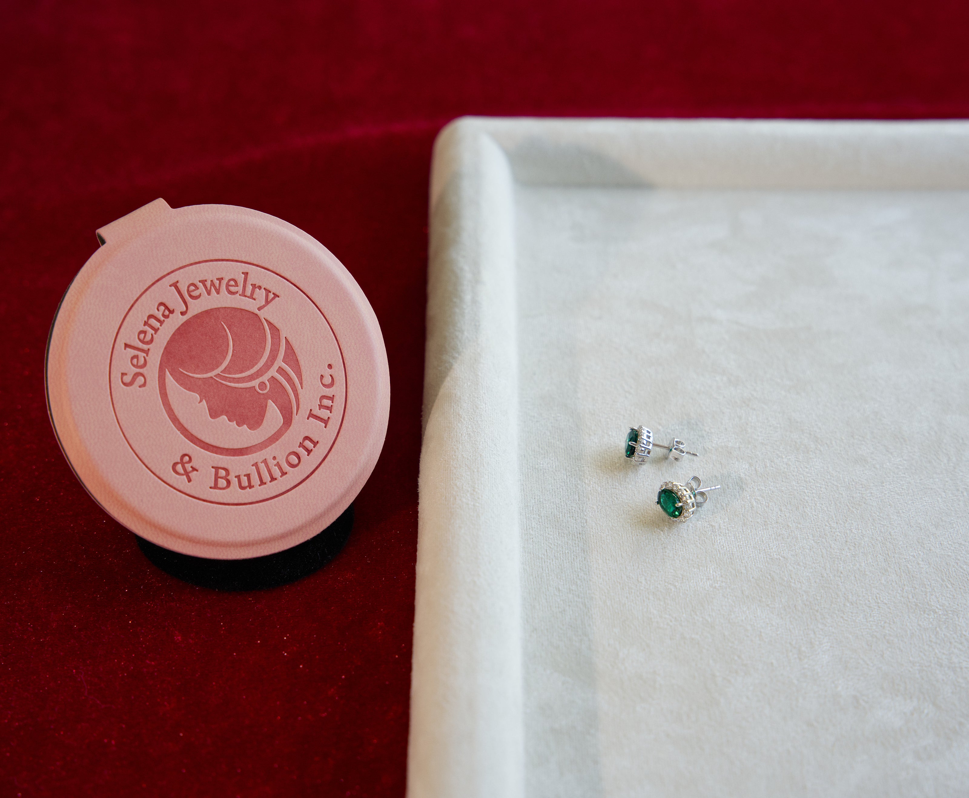 Selena Jewelry Bullion - Compiegne 1ct Per Stone Total 2 cts Lab Grown Emerald Oval Halo Stud Earrings