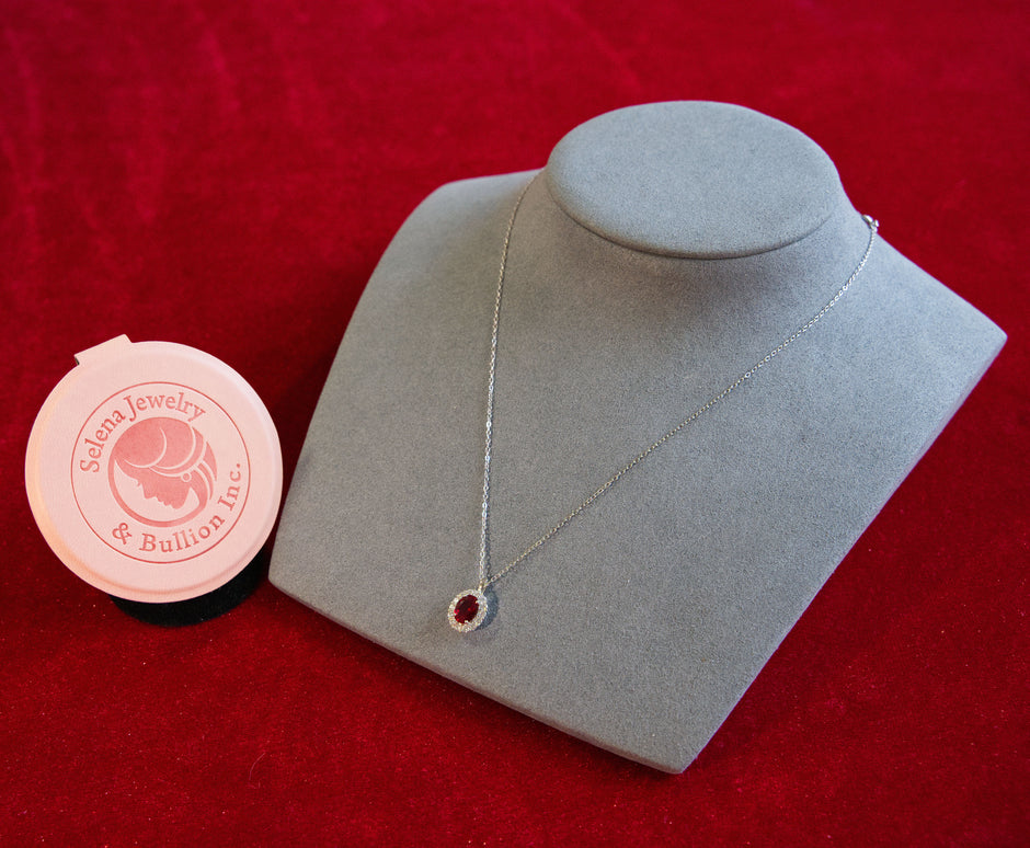 Selena Jewelry Bullion - Compiegne 2 Carats Lab Grown Ruby Oval Halo Pendant Necklace