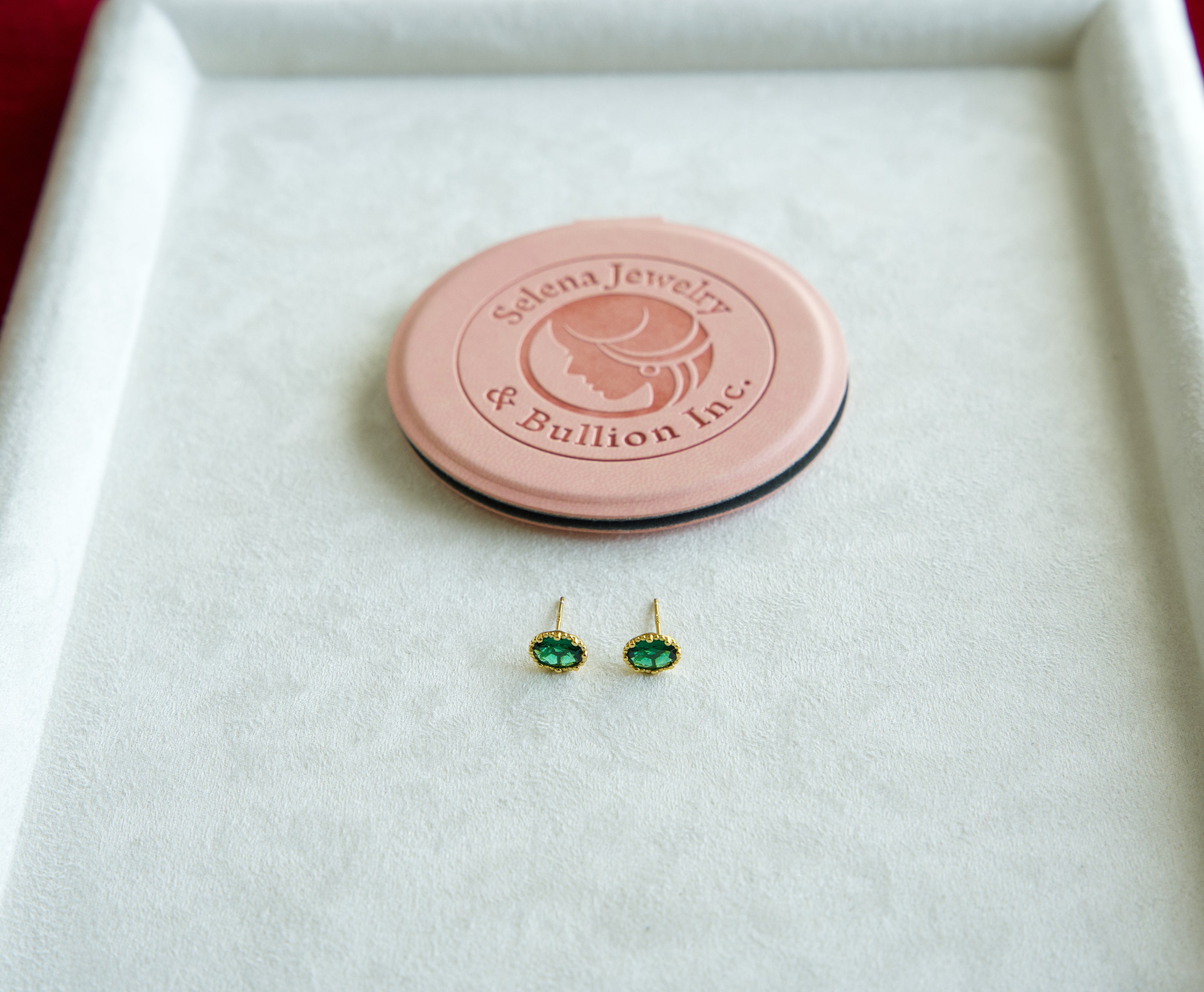 Selena Jewelry Bullion - Chambord Emerald Tone Oval Bezel Stud Earrings