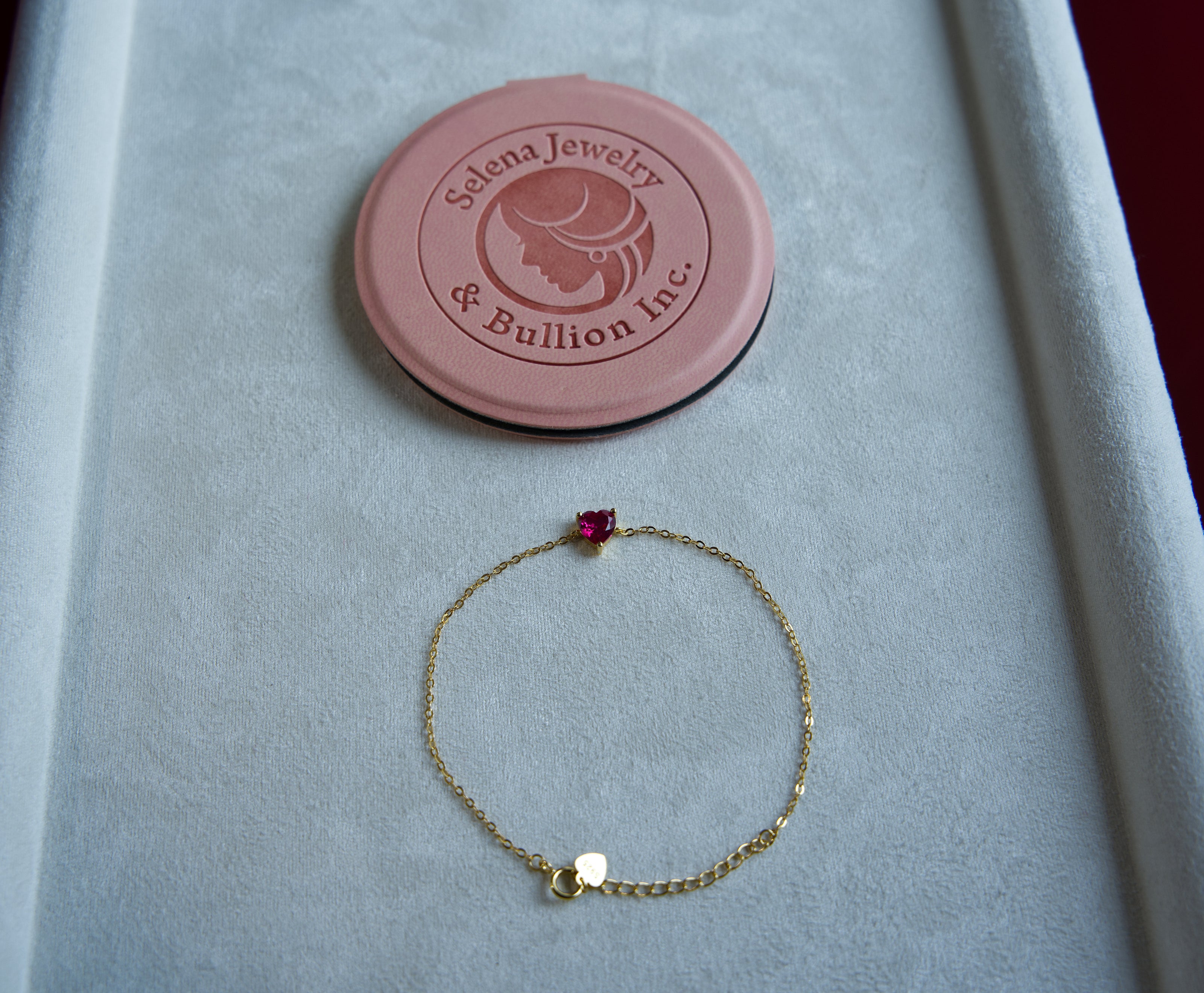 Selena Jewelry Bullion - Bourgogne Ruby Tone Heart Delicate Chain Bracelet