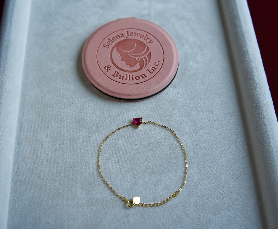 Selena Jewelry Bullion - Bourgogne Ruby Tone Heart Delicate Chain Bracelet