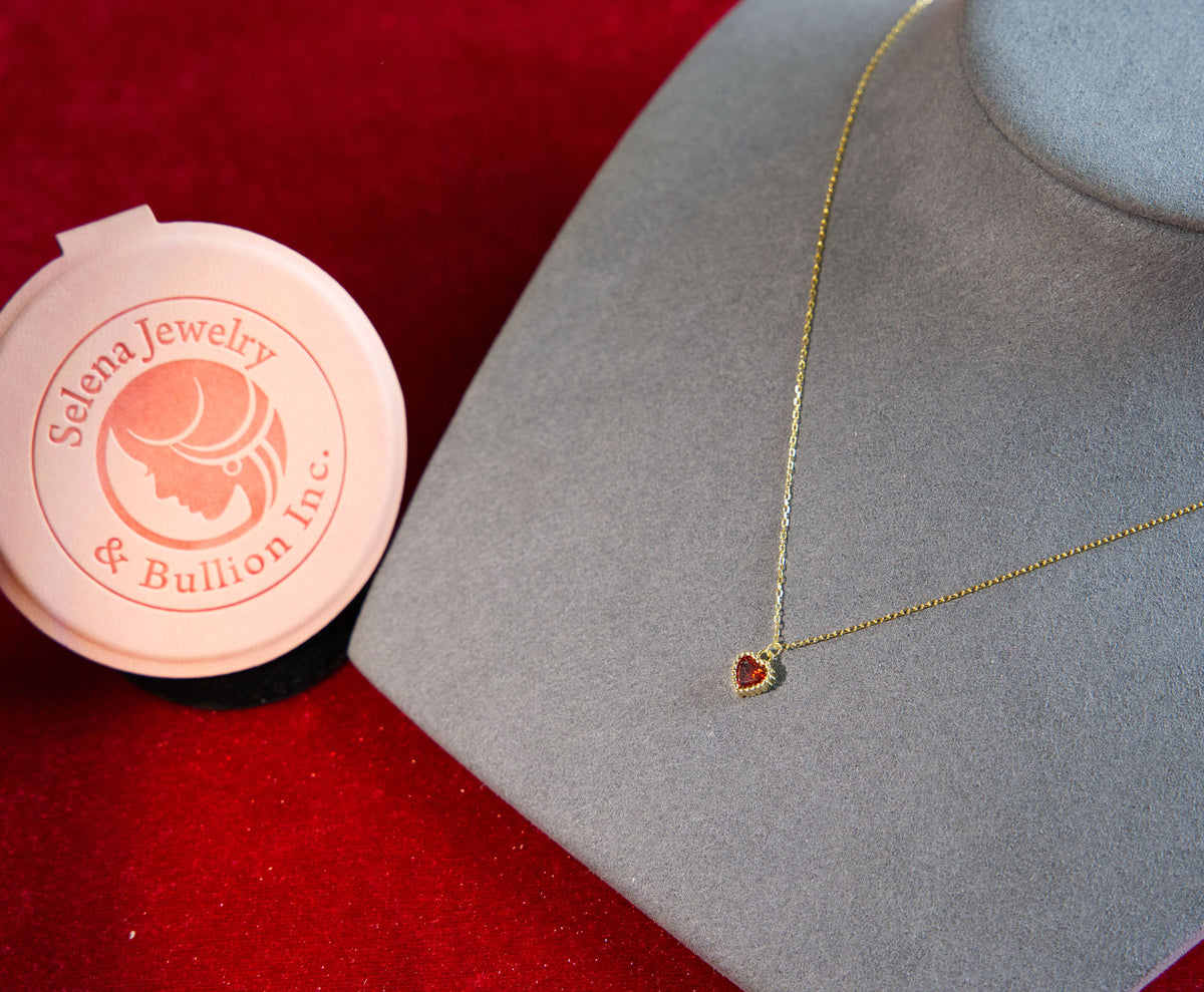 Selena Jewelry Bullion - Bourgogne Ruby Tone Mini Heart Pendant Necklace