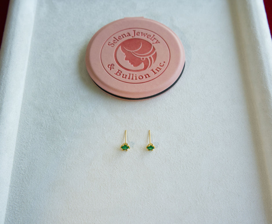 Selena Jewelry Bullion - Chambord Emerald Tone Stud Earrings