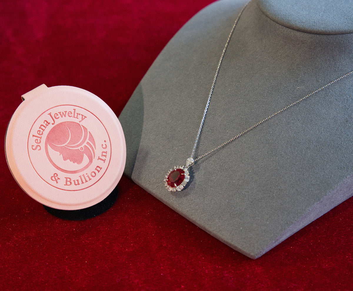 Selena Jewelry Bullion - Linderhof 6 Carats Lab Grown Ruby Oval Pendant Necklace