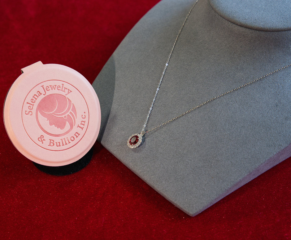 Selena Jewelry Bullion - Compiegne 2 Carats Lab Grown Ruby Oval Halo Pendant Necklace