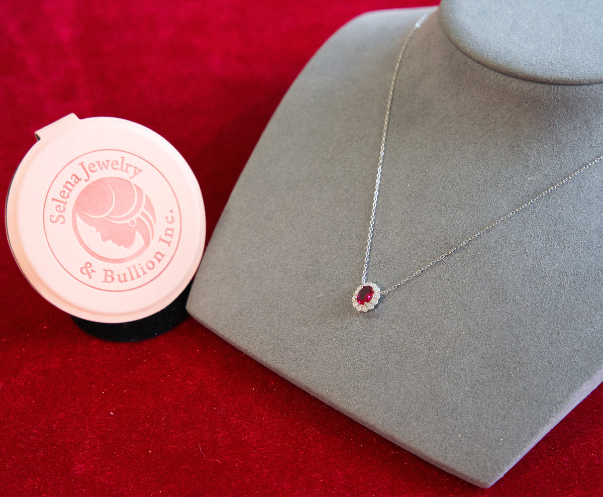 Selena Jewelry Bullion - Compiegne Ruby Tone Oval Halo Pendant Necklace