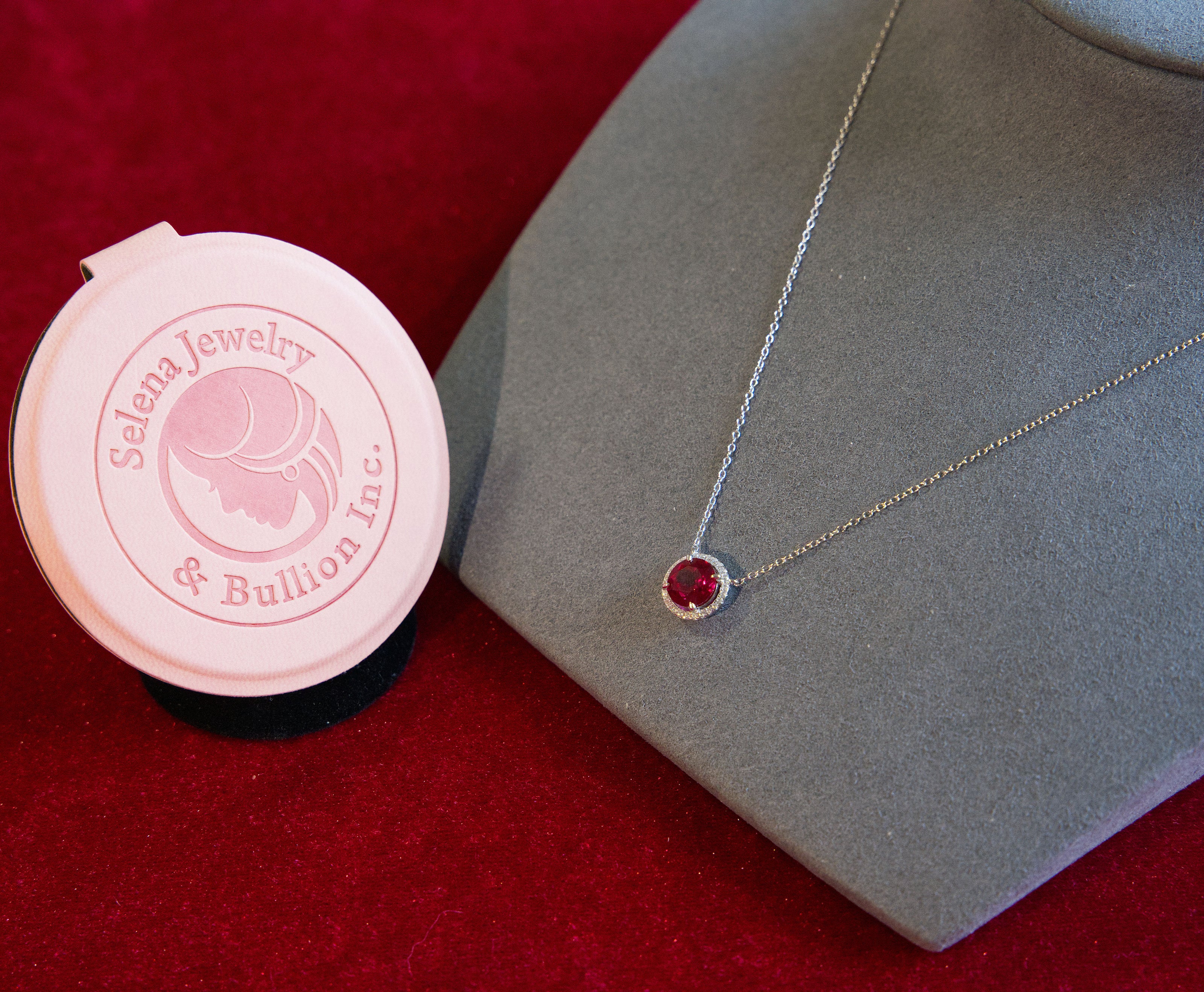 Selena Jewelry Bullion - Chambord 2 Carats Lab Grown Ruby Round Milgrain Pendant Necklace