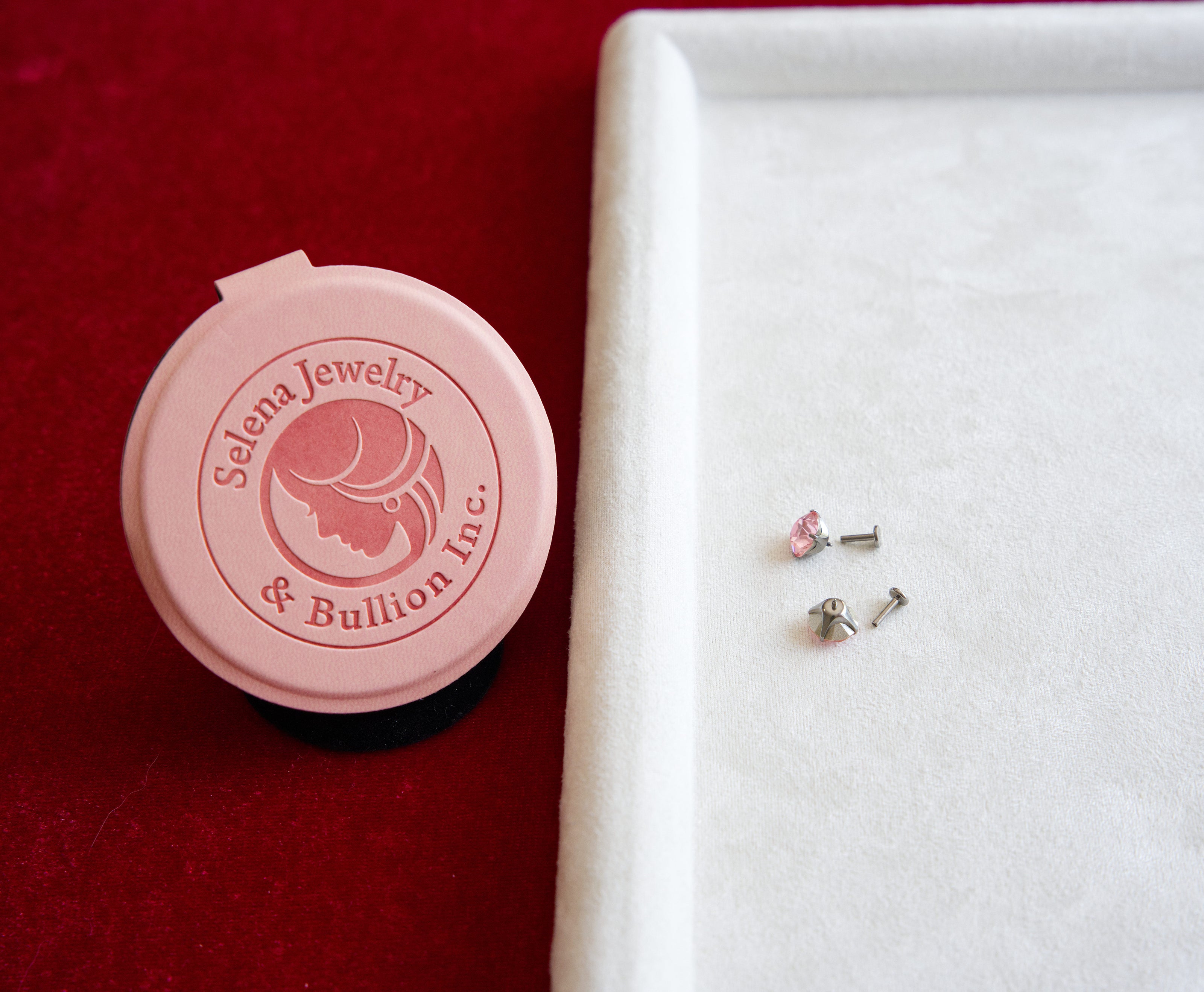 Selena Jewelry Bullion - Dewdrop Sports Series 8mm Round Rosy Ruby Tone Austrian Crystal Titanium Screw‑Back Stud Earrings