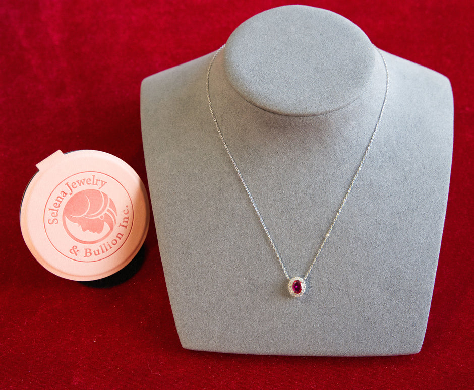 Selena Jewelry Bullion - Compiegne Ruby Tone Oval Halo Pendant Necklace