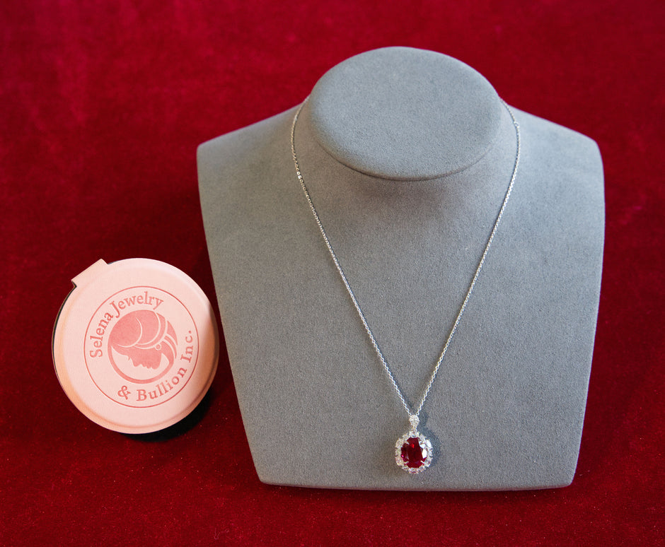 Selena Jewelry Bullion - Linderhof 6 Carats Lab Grown Ruby Oval Pendant Necklace