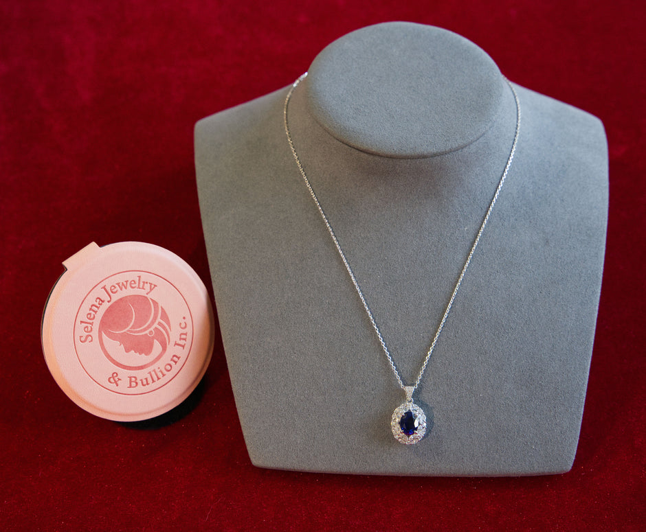 Selena Jewelry Bullion - Marly 2 Carats Lab Grown Royal Blue Sapphire Wheat Halo Pendant Necklace