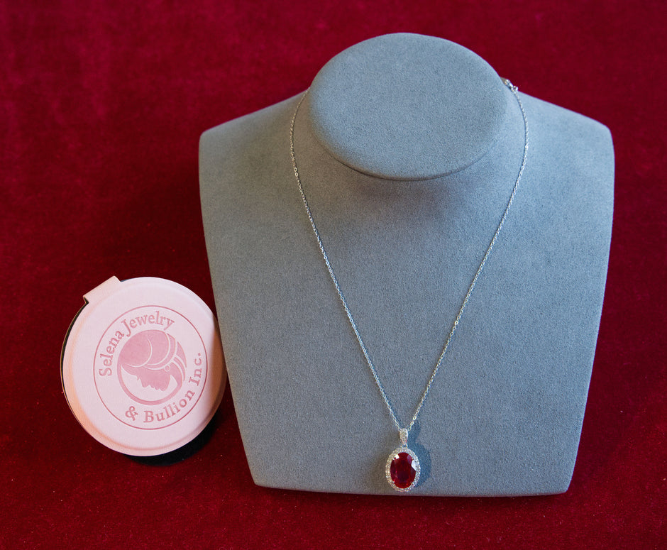 Selena Jewelry Bullion - Chambord 8 Carats Lab Grown Ruby Oval Milgrain Halo Pendant Necklace