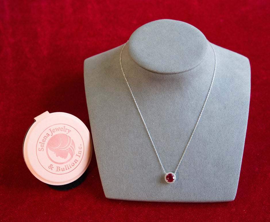 Selena Jewelry Bullion - Chambord 2 Carats Lab Grown Ruby Round Milgrain Pendant Necklace