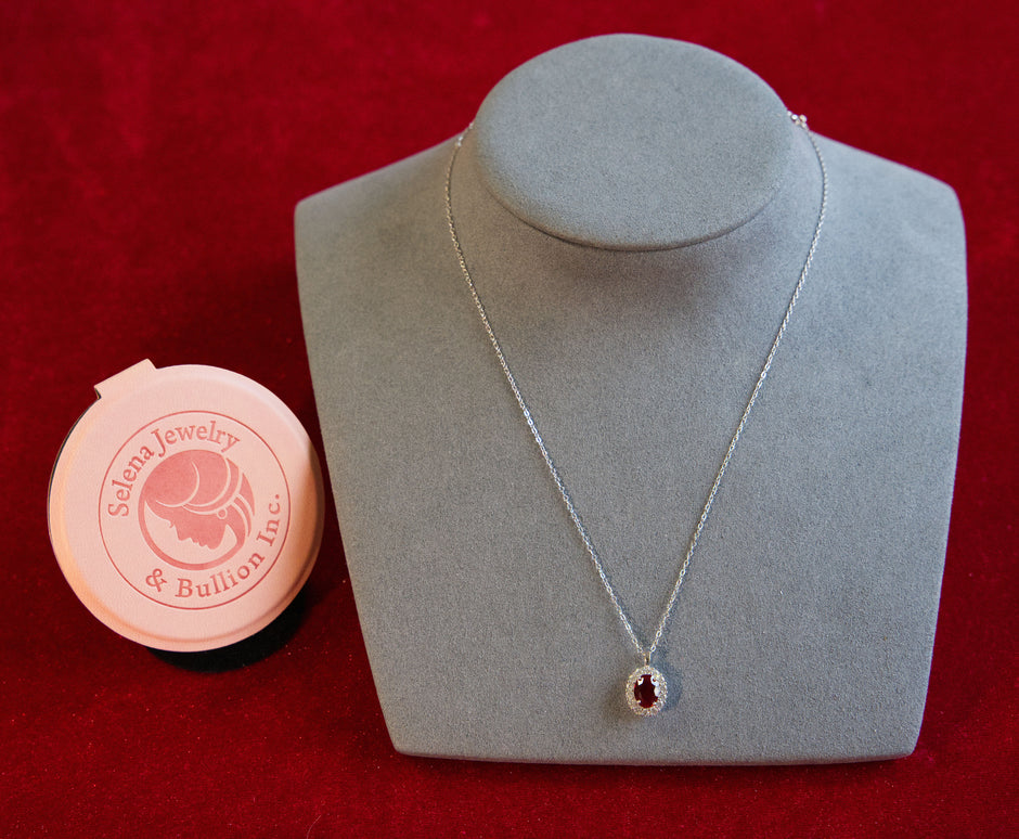 Selena Jewelry Bullion - Compiegne 2 Carats Lab Grown Ruby Oval Halo Pendant Necklace