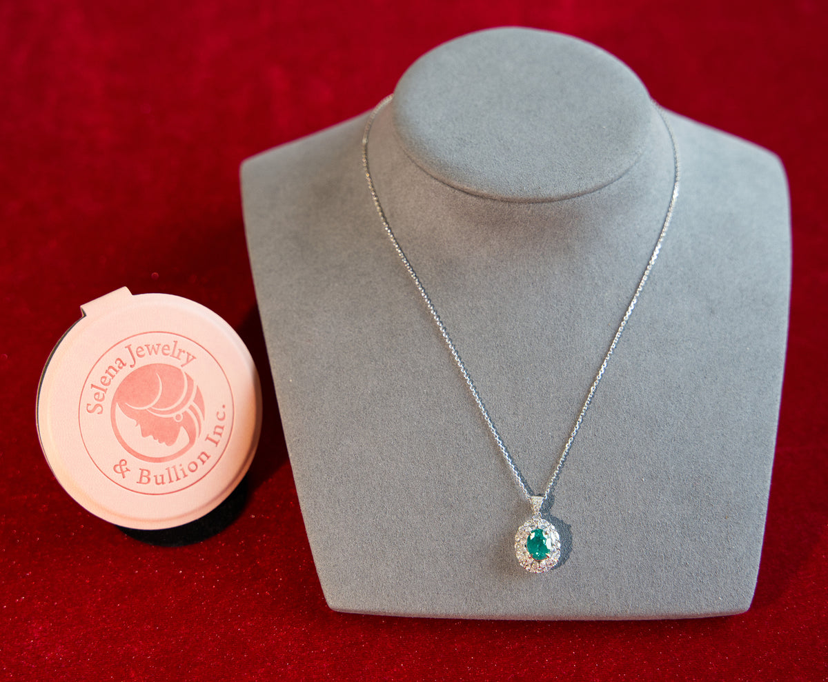 Selena Jewelry Bullion - Marly 2ct Lab Grown Neon Paraiba Tourmaline Oval Wheat Halo Pendant Necklace