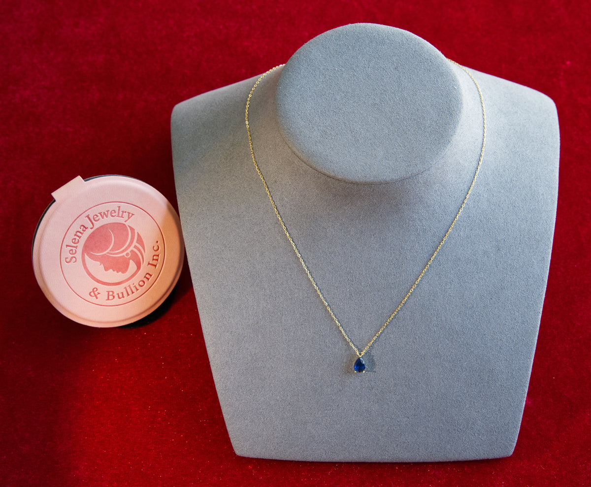 Selena Jewelry Bullion - Linderhof Sapphire Tone Mini Teardrop Pendant Necklace