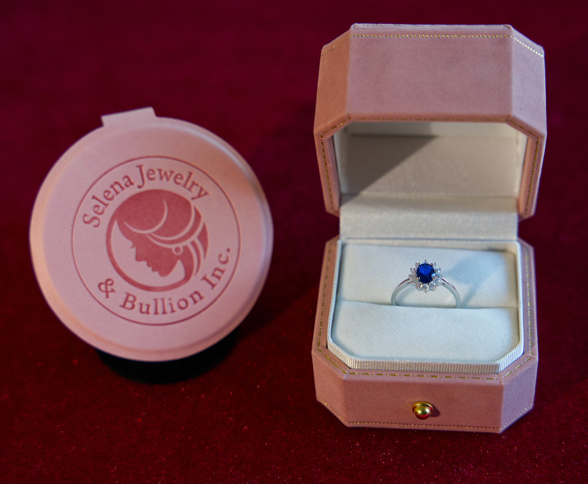 Selena Jewelry Bullion - Fontainebleau Sapphire Tone Sunburst Halo Ring